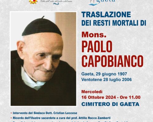 Mercoledì 16 ottobre Traslazione delle spoglie mortali di Mons. Paolo Capobianco